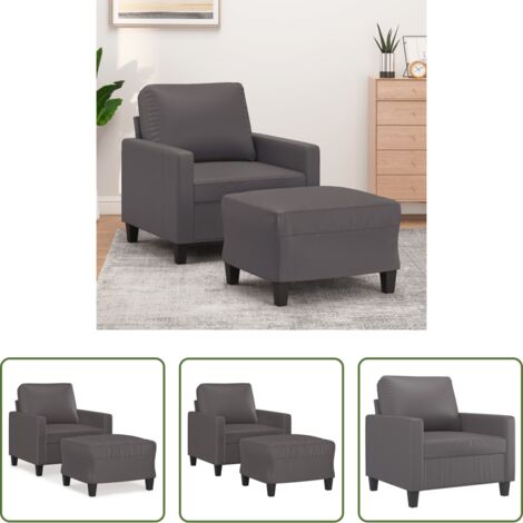 Cuero sintético -  Sillón con taburete cuero sintético gris 60 cm