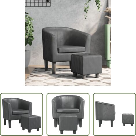 Cuero sintético -  Sillón con taburete cuero sintético gris