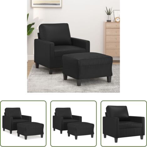 Cuero sintético -  Sillón con taburete cuero sintético negro 60 cm