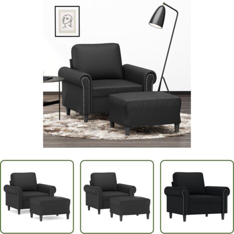 Cuero sintético -  Sillón con taburete cuero sintético negro 60 cm