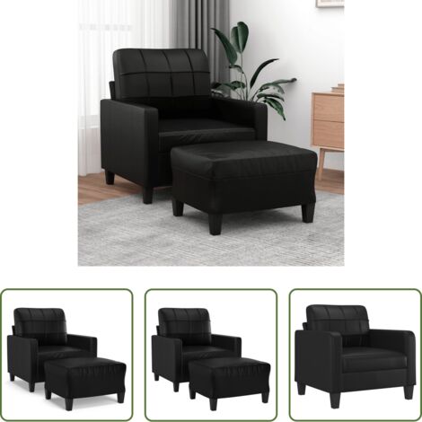 Cuero sintético -  Sillón con taburete cuero sintético negro 60 cm