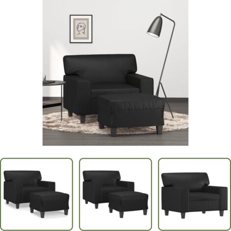 Cuero sintético -  Sillón con taburete cuero sintético negro 60 cm