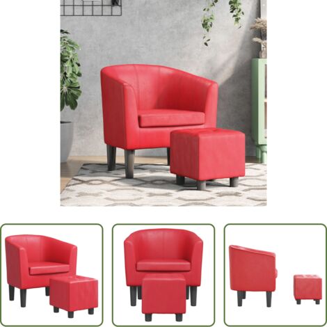 Cuero sintético -  Sillón con taburete cuero sintético rojo