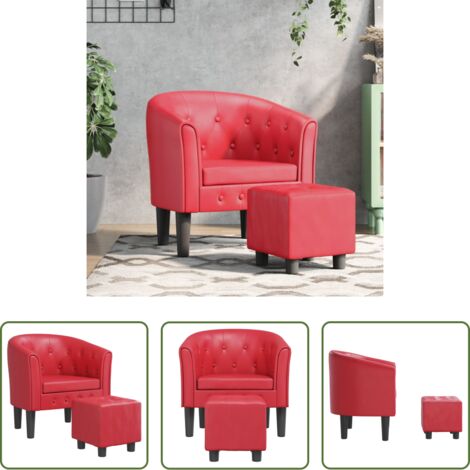Cuero sintético -  Sillón con taburete cuero sintético rojo