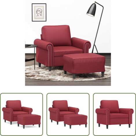 Cuero sintético -  Sillón con taburete cuero sintético rojo tinto 60 cm