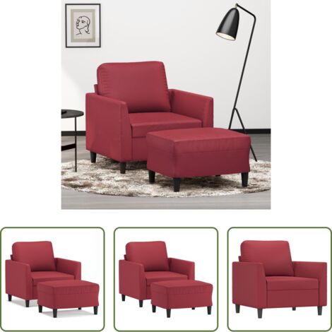 Cuero sintético -  Sillón con taburete cuero sintético rojo tinto 60 cm
