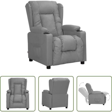 Cuero sintético -  Sillón reclinable de cuero sintético gris