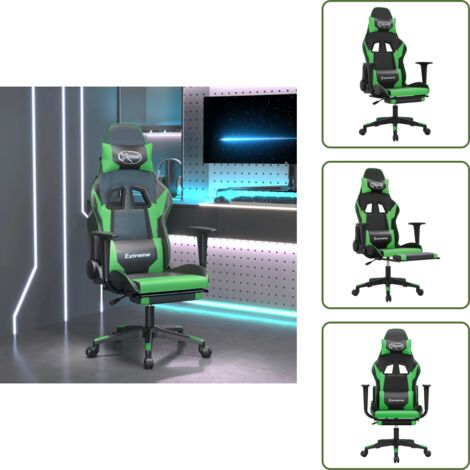 Cuero sintético - vidaXL Silla gaming de masaje y reposapiés cuero sintético negro verde - Silla de masaje