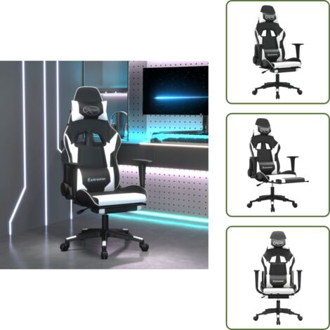 Cuero sintético - vidaXL Silla gaming masaje y reposapiés cuero sintético negro blanco - Silla ergonómica