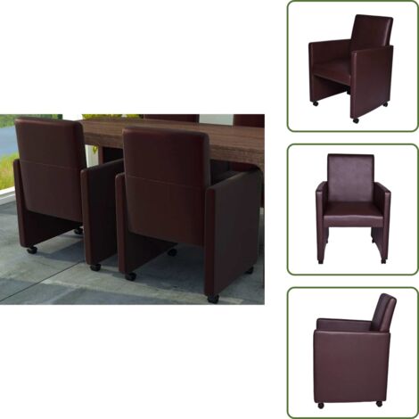 Cuero sintético - vidaXL Sillas de comedor 2 unidades cuero sintético marrón - Sillas de comedor con apoyabrazos