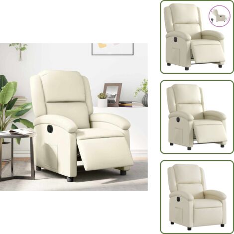 Cuero sintético - vidaXL Sillón reclinable eléctrico de cuero sintético crema - Motor eléctrico