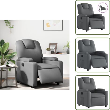 Cuero sintético - vidaXL Sillón reclinable eléctrico de cuero sintético gris - Motor eléctrico