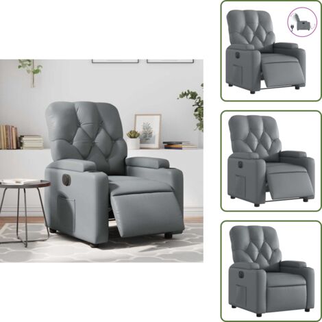 Cuero sintético - vidaXL Sillón reclinable eléctrico de cuero sintético gris - Motor eléctrico