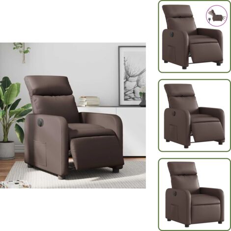 Cuero sintético - vidaXL Sillón reclinable eléctrico de cuero sintético marrón - Motor eléctrico