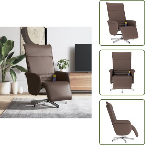 Cuero sintético - vidaXL Sillón reclinable masaje con reposapiés cuero sintético marrón - Vibración