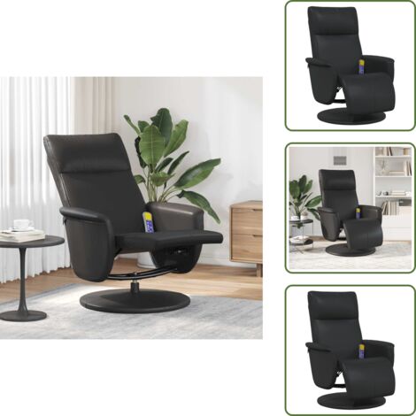 Cuero sintético - vidaXL Sillón reclinable masaje con reposapiés cuero sintético negro - Vibración