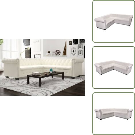 Cuero sintético - vidaXL Sofá de esquina Chesterfield 5 plazas cuero artificial blanco - Sofá de oficina