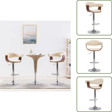 Cuero sintético - vidaXL Taburetes de cocina 2 uds madera curvada cuero sintético crema - Taburete ergonómico