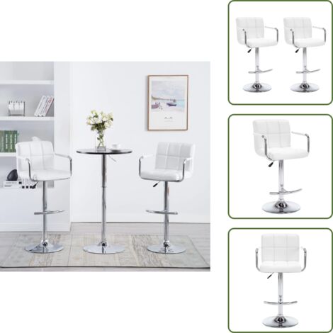 Cuero sintético - vidaXL Taburetes de cocina 2 unidades cuero sintético blanco - Taburetes de cocina con reposapiés