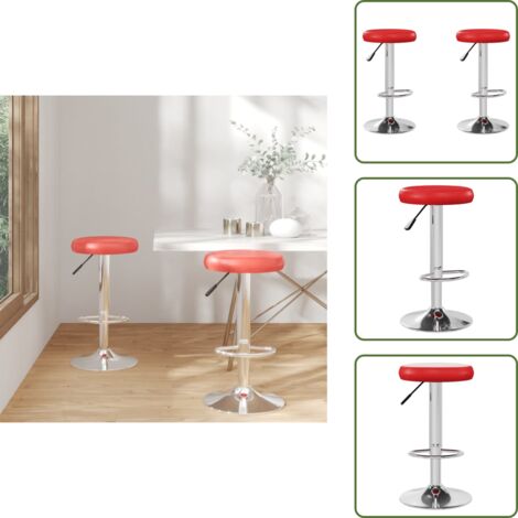 Cuero sintético - vidaXL Taburetes de cocina 2 unidades cuero sintético rojo - Acero cromado