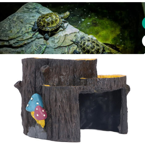 Cueva decorativa para terrario, acuario para reptiles, refugio artificial, refugio con forma de tocón de árbol, forma de agujero, diseño de mini tocón de árbol, madera