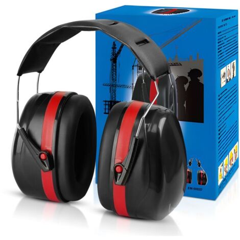 Cuffie antirumore pieghevoli e regolabili, Ultrixe, con attenuazione SNR di 34 dB, protezione dell'udito sul lavoro, comode per adulti, fascia morbida per ambienti rumorosi o stressanti - Rosso