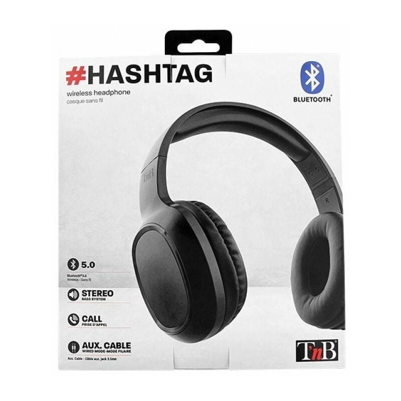 Image of Cuffie Microfono Hashtag Bluetooth Nera (Cbhtagbk)