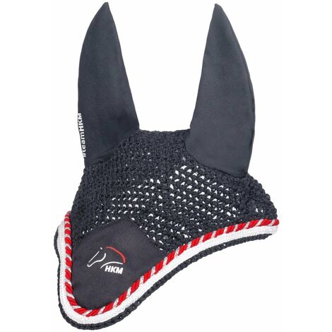 Cuffietta antimosche per cavalli con passamaneria a contrasto modello HKM: full, nero 9100