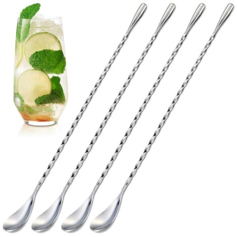 Cuillère À Café - Cuillère À Cocktail En Acier Inoxydable 304 - 30 Cm - Pour Mélange De Boissons Froides Et Chaudes - Lot De 4