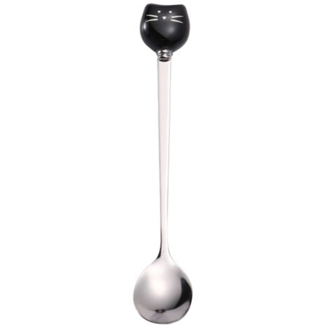Cuillère à café en céramique créative avec manche chat, cuillère à mélanger en acier inoxydable pour thé au lait miel, design mignon animal pour cuisine bureau, cadeau original pour amoureux des chats