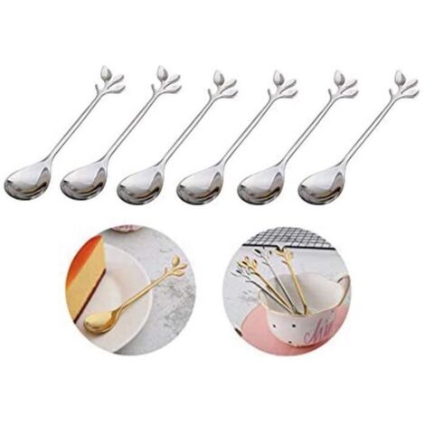 Cuillère à café,Cuillère à Dessert en Acier inoxydable,Cuillère à café cadeau,cuillère à dessert design branche,pour thé,lait,6pcs