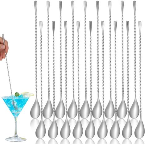 Cuillère À Cocktail - 30,3 cm - Acier Inoxydable 304 - Poignée En Spirale - Pour Bar Maison Fête - Lot De 18
