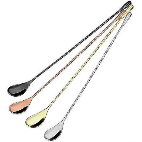 Cuillère à cocktail, cuillère à mélanger à long manche en acier inoxydable à motif spiralé, shaker illustré