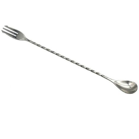 Cuillère à Cocktail Double Tête avec Manche Long en Spirale et Fourche