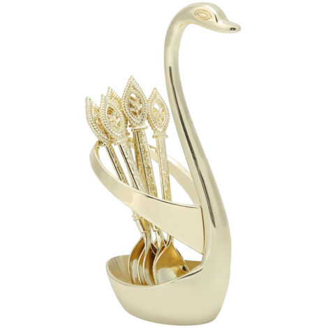Cuillère à Dessert Élégante en Forme de Cygne, Set de Couverts Dorés pour Café et Maison