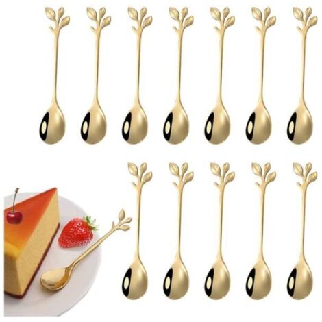 Cuillère à dessert - Inox - 12 pièces - Design en feuille - Résistante à la chaleur - Compatible lave-vaisselle