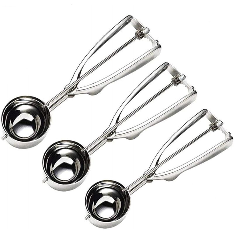 Cuillère à Glace - 3 Pcs Boules Cuillère à Crème Glacée Réutilisable Ice Cream Scoop en Acier 304 Inoxydable avec Renforcer Cuillères Sphériques pour