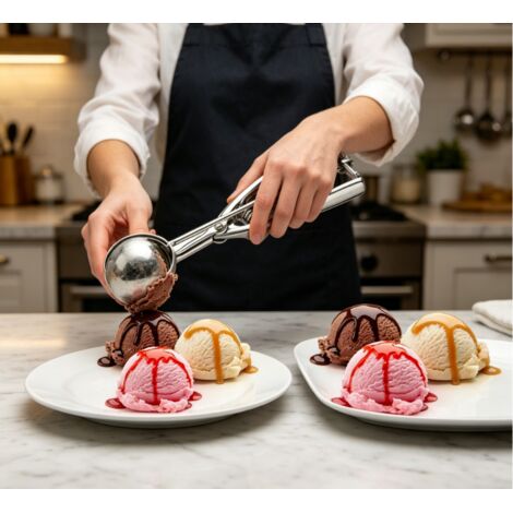 Cuillère à glace en acier inoxydable robuste, lot de 3 tailles (petite, moyenne, grande), outil polyvalent pour boules de glace, fruits et cuisine, pratique et durable au quotidien