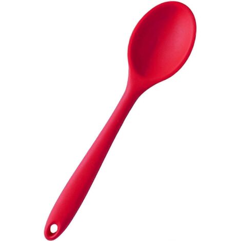 Cuillère à mélanger en silicone, résistante à la chaleur jusqu'à 250 °C, ustensile de cuisine hygiénique monobloc pour mélanger et servir (rouge cerise)