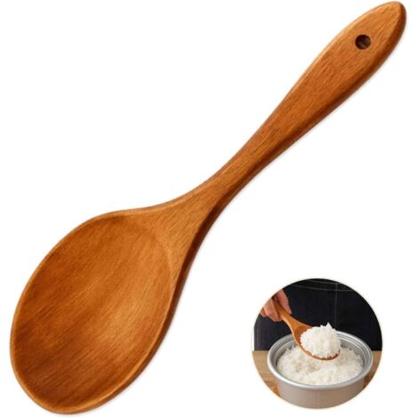 Cuillère à Riz en Bois Naturel - 1 Pièce - Design Ergonomique - Antiadhésive - Pour Cuisine et - Avec Trou de Suspension