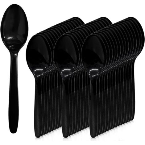 Cuillère à soupe en plastique, 400pcs (14.5 3cm) cuillère à soupe, petite cuillère à dessert, cuillère à soupe noire, cuillère réutilisable, mini cuillère à soupe pour dessert