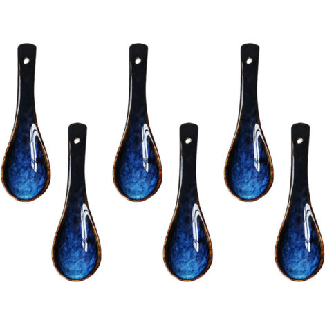 Cuillère à soupe en porcelaine, 6 cuillères, idéale pour les céréales, ramen, pho, facile à saisir (porcelaine, aurore)