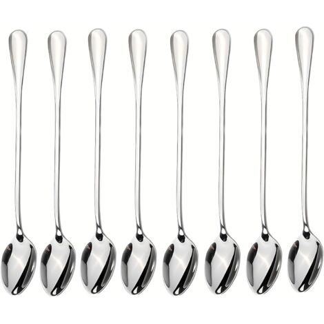 Cuillère À Thé Glacé - Cuillère À Cocktail - Cuillère À Café - En Acier Inoxydable - Long Manche - Pour Glace Et Boissons - Lot De 8