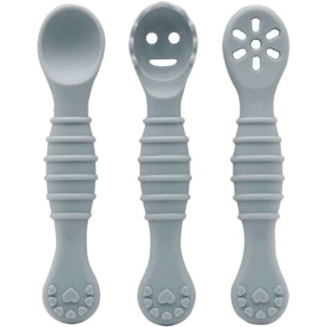 Cuillère D Apprentissage - Silicone Alimentaire - Pour Bébé À Partir De 4 Mois - Collier Flexible - Lot De 3