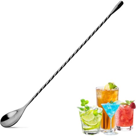Cuillère de bar de 30,5 cm, mélangeur à long manche pour boisson, cuillère à cocktail en acier inoxydable (1, noir)