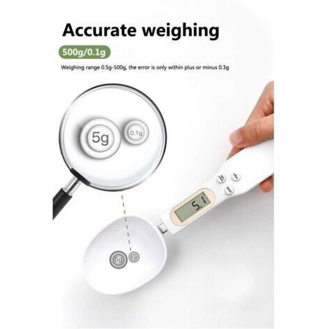 Cuillère doseuse, cuillère à mesurer, balance électronique portable, balance de cuisine, écran LCD, mini balance numérique, 500 g/0,1 g, outil de cuisine essentiel (blanc)