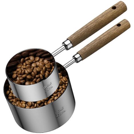 Cuillère doseuse en acier inoxydable pour croquettes de chien avec deux tasses à mesurer incluses.