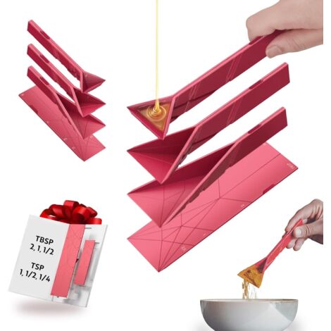 Cuillère doseuse plate pliable 3 en 1 originale  2 cuillères pliables en 6 tailles différentes  Magnétique  Réductible à plus de 100 000 pliages  Pâtisserie/Cuisine (rouge)