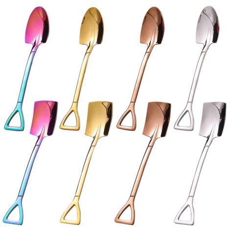 Cuillère en Acier Inoxydable 8 Pièces Cuillère à Dessert Cuillère à Pastèque Acier Inoxydable café Latte Cpelle Créative en Forme de Pelle Cuillère à Café cuillère à Dessert Crème Glacée