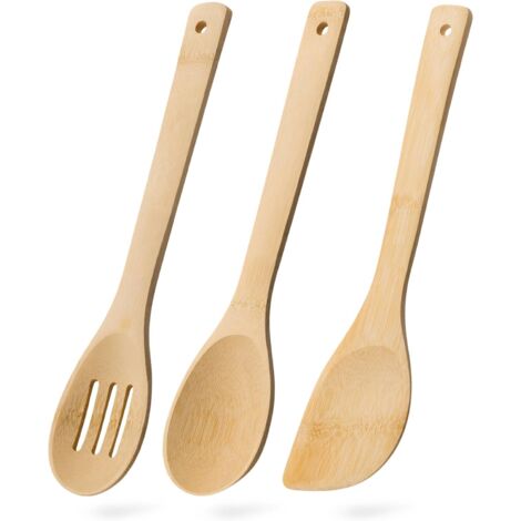 Cuillère En Bois - Spatule En Bois - Cuillère Échancrée En Bois - Ustensiles De Cuisine En Bambou Pour Poêles Antiadhésives - Lot De 3